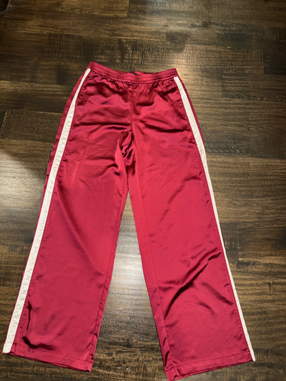 Sanctuary Deep Red Satin Joggers with White Trim